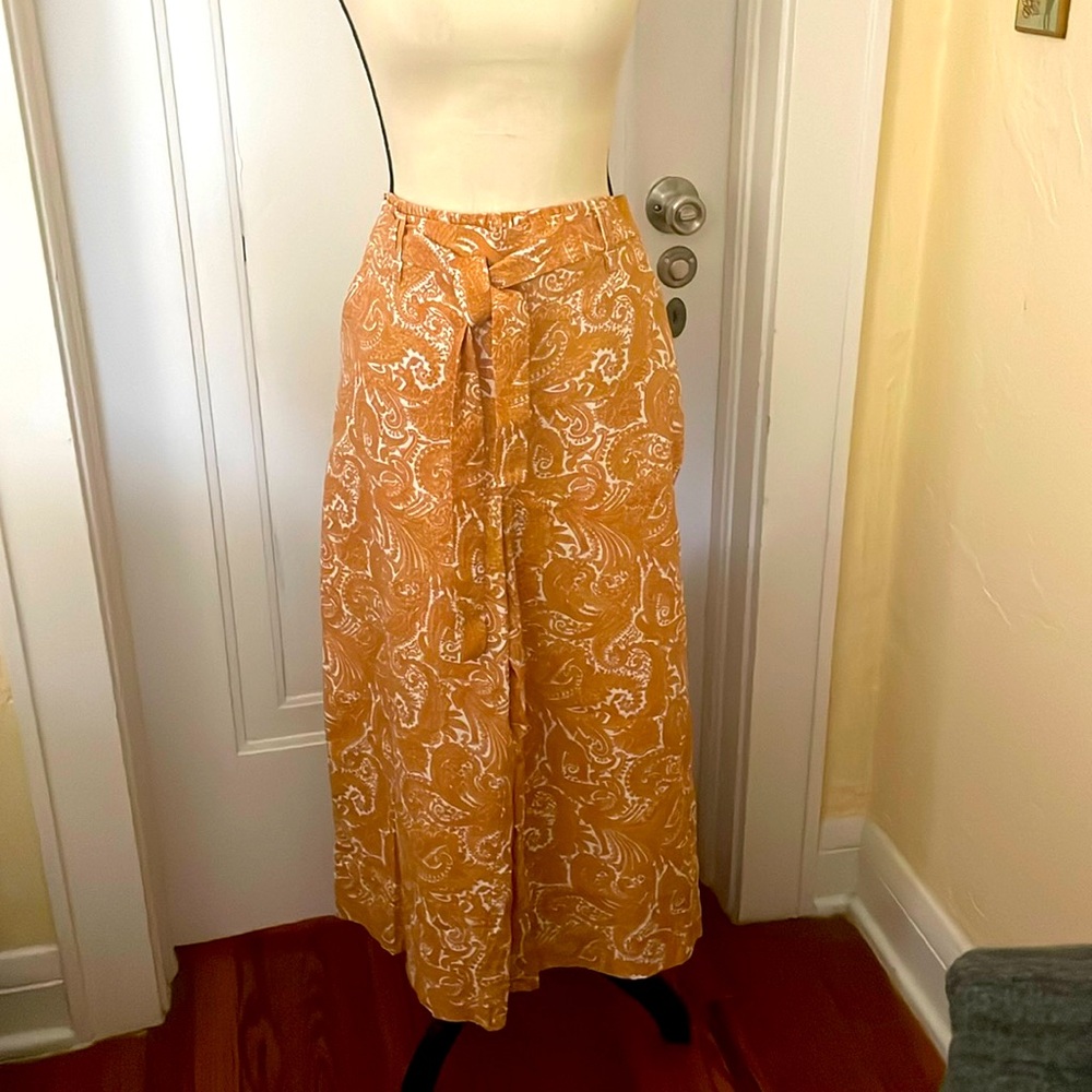 Sigrid Olsen Linen Pull On Autumn Pumpkin Paisley Pants NWOT Elastic Waistband M